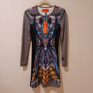 NWT Clover Canyon Long Sleeve Geometric Sword Print Dress Size Small
